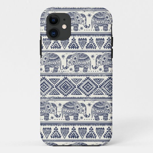 Coques Case-Mate iPhone Motif d'éléphant ethnique bleu (Dos)