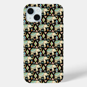 Coque iPhone 15 Mini Motif d'éléphants indiens colorés mignons