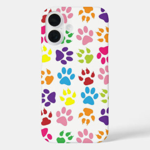 Coques iPhone 16 Motif d'empreintes de pattes colorées vives
