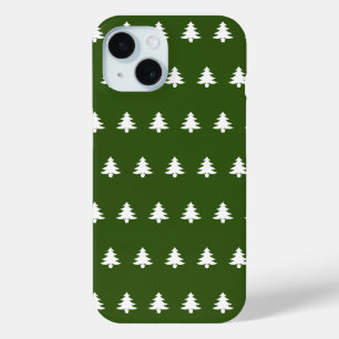 Coque Pour iPhone 15 Motif des arbres blancs et verts de Noël