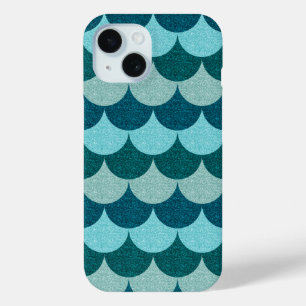 Coque Pour iPhone 15 Motif des échelles de sirop de glitterie bleue
