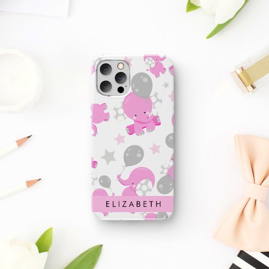 Coques Case-Mate iPhone Motif Des Eléphants Roses, Étoiles, Votre Nom