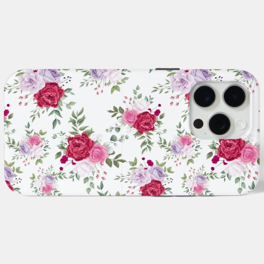 Coques Case-Mate iPhone Motif design aux fleurs rose et rouge (Verso (horizontal))