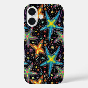 Coques iPhone 16 Motif d'étoiles de mer noir et moderne