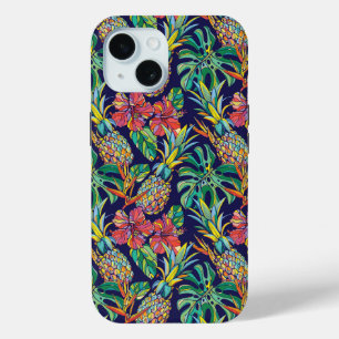 Coque Pour iPhone 15 Motif d'hibiscus à ananas tropicaux