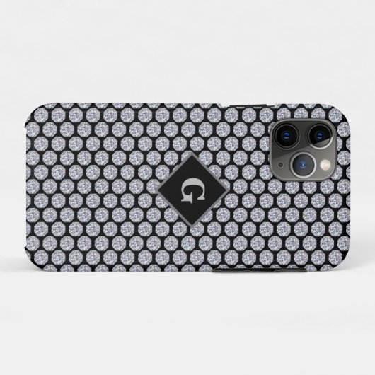 Coques Case-Mate iPhone Motif diamant brillant sur noir Personnalisé (Dos (Horizontal))