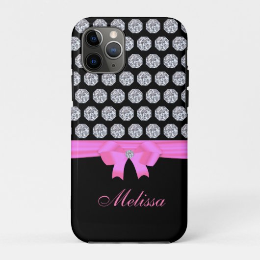 Coques Case-Mate iPhone Motif diamant chic & calligraphie de nom sur fond  (Dos)