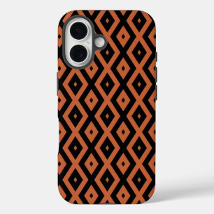 Coques iPhone 16 Motif diamant orange et noir
