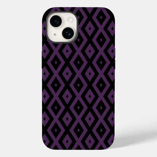 Coques Case-Mate iPhone Motif diamant pourpre foncé et noir (Verso)