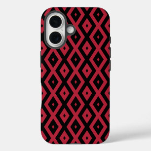 Coques iPhone 16 Motif diamant rouge et noir