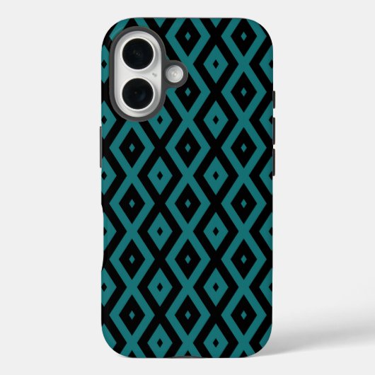 Coques Case-Mate iPhone Motif diamant sarcelle et noir (Verso)