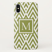 Coques Case-Mate iPhone Motif diamant tendance Monogramme vert olive (Dos)