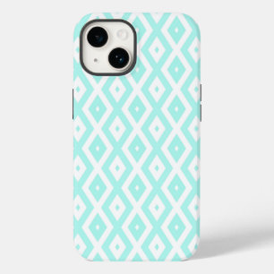 Coque Pour iPhone 14 Motif diamant turquoise et blanc