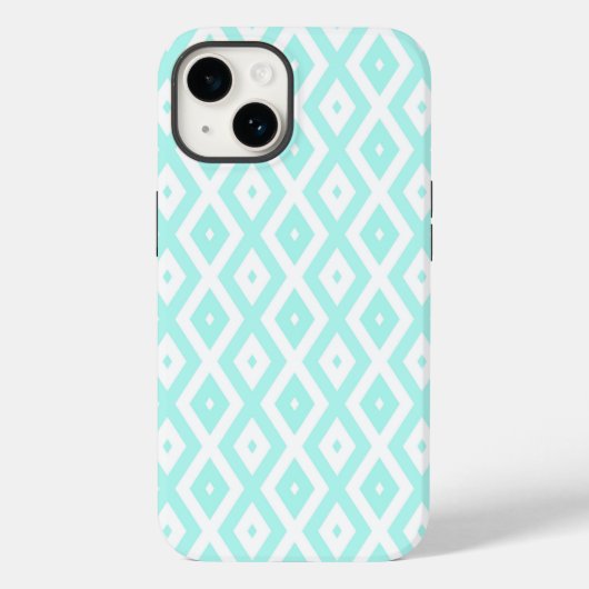 Coques Case-Mate iPhone Motif diamant turquoise et blanc (Verso)