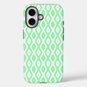 Coques iPhone 16 Motif diamant vert et blanc
