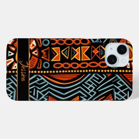 Coques Case-Mate iPhone Motif d'impression africain Nom personnalisé (Verso (horizontal))