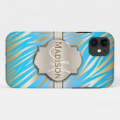 Coques Case-Mate iPhone Motif d'impression Monogramme Gold Blue Zebra (Dos (Horizontal))