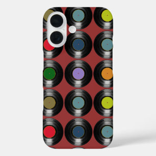 Coques iPhone 16 Motif disques vinyles couleur