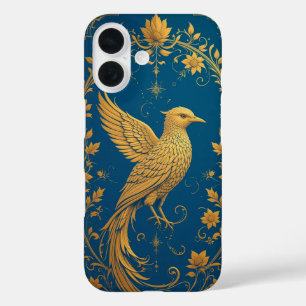 Coques iPhone 16 Motif D'Oiseau D'Or Complet Avec Motifs Floraux
