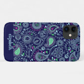 Coques Case-Mate iPhone Motif Doodle Paisley Bleu foncé (Dos (Horizontal))