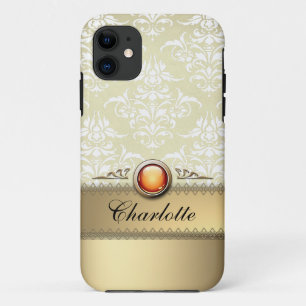 Coque iPhone 11 Motif d'or romantique de damassé personalizable