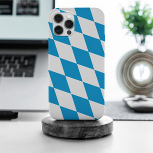 Coque iPhone 15 Pro Max Motif Drapeau Diamant Bavière bleu et blanc