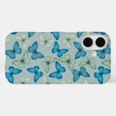 Coques Case-Mate iPhone Motif du jardin des papillons bleus (Verso (horizontal))