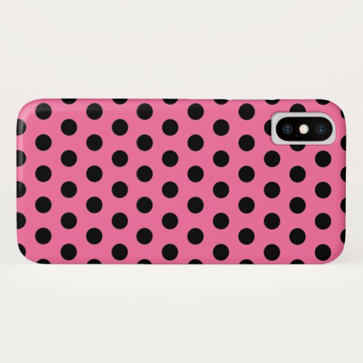 Coques Case-Mate iPhone Motif élégant à points Polka noirs sur rose (Dos (Horizontal))