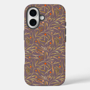 Coques iPhone 16 Motif élégant de feuille à l'aquarelle Fond viole