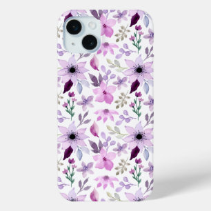 Coque iPhone 15 Mini Motif élégant de fleurs roses et violettes