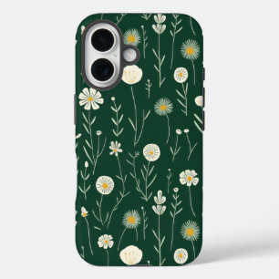 Coques iPhone 16 Motif élégant de fleurs sauvages sur fond vert fon