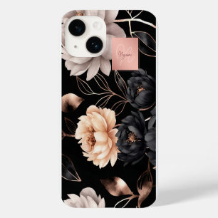 Coque Pour iPhone 14 Motif élégant de roses florales noires avec monogr