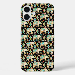 Coques iPhone 16 Plus Motif élégant d'éléphants indiens colorés