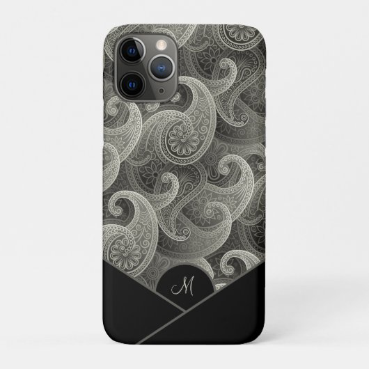 Coques Case-Mate iPhone Motif élégant Gris Paisley avec Monogramme (Dos)