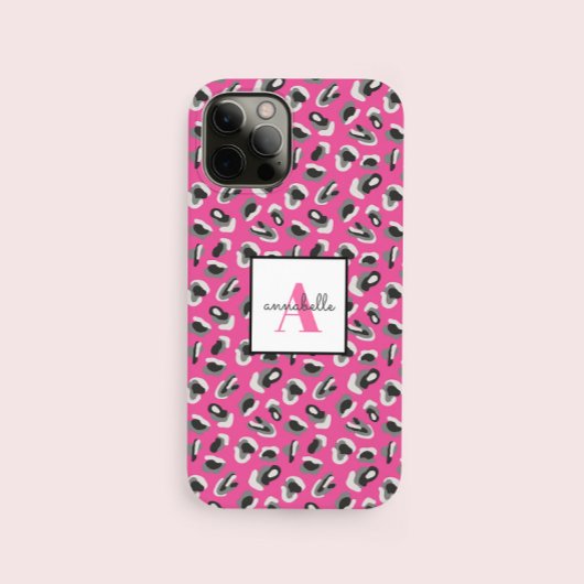 Coques Case-Mate iPhone Motif Empreinte de léopard rose monogramme personn