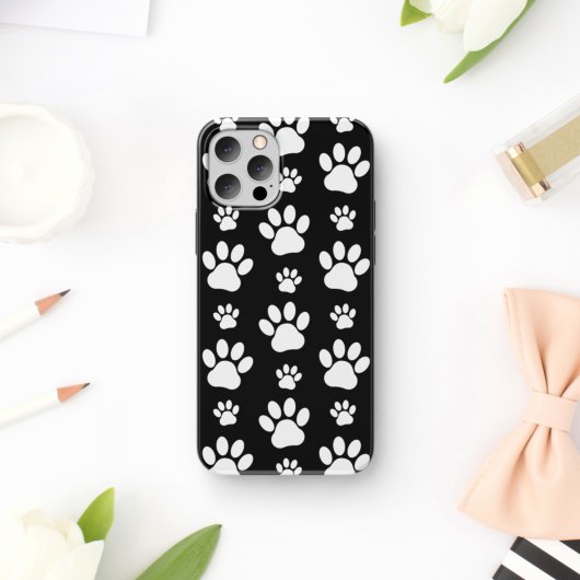 Coques Case-Mate iPhone Motif, Empreintes de pattes, pattes de chien, noir