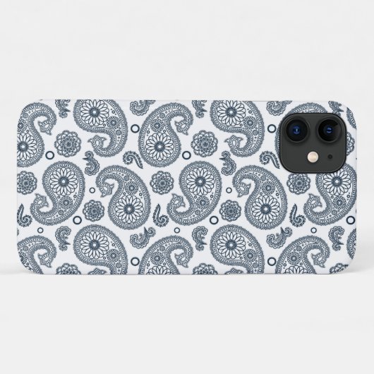 Coques Case-Mate iPhone Motif en cachemire bleu foncé indien sur blanc (Dos (Horizontal))