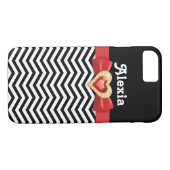 Coques Case-Mate iPhone Motif en chevron blanc noir avec arc rouge et bijo (Dos (Horizontal))