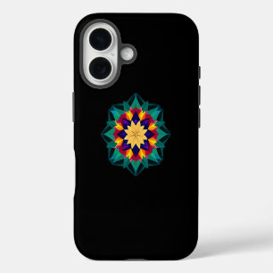 Coques iPhone 16 Motif en cristal multicolore sur noir