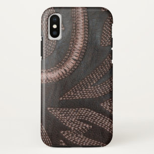 Coque iPhone X Motif en cuir Vintage Brown cousu de façon décorat