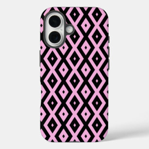 Coques iPhone 16 Motif en diamant rose pâle et noir