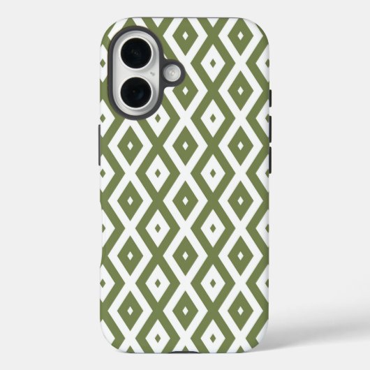 Coques Case-Mate iPhone Motif en diamant vert olive et blanc (Verso)
