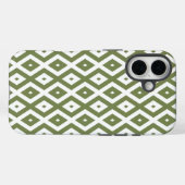 Coques Case-Mate iPhone Motif en diamant vert olive et blanc (Verso (horizontal))