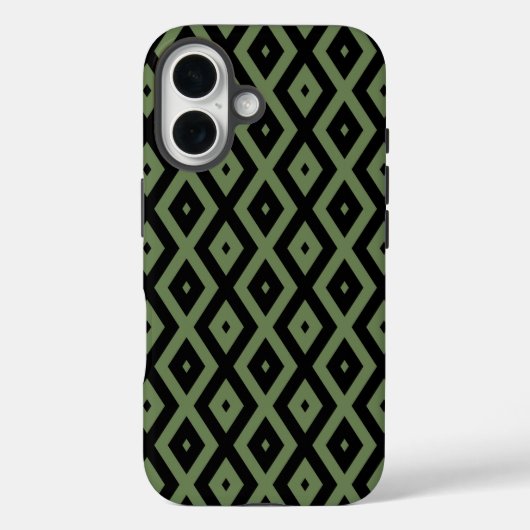 Coques Case-Mate iPhone Motif en diamant vert olive et noir (Verso)