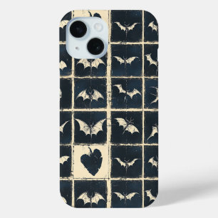 Coque Pour iPhone 15 Motif en jean gothique grunge avec chauves-souris 