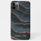 Coques Case-Mate iPhone Motif en marbre bleu foncé sur mesure Mauve Rose (Dos)