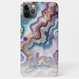 Case-Mate iPhone Case Motif en marbre bleu foncé violet Turquoise or
