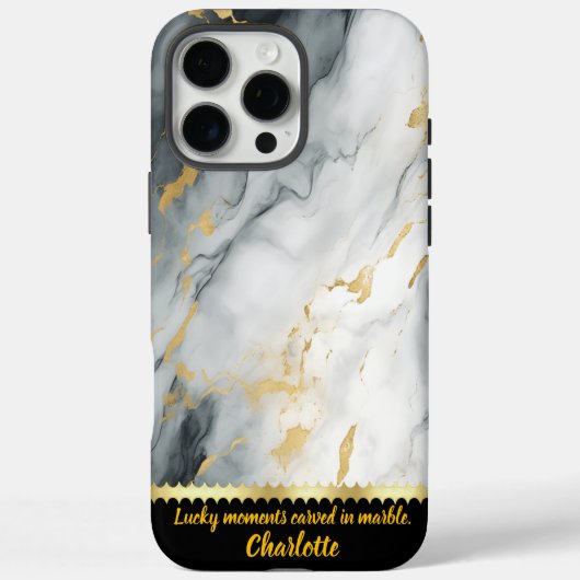 Coques Case-Mate iPhone Motif en marbre élégant aux accents dorés en gris (Verso)