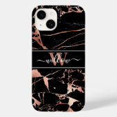 Coques Case-Mate iPhone Motif en marbre Monogramme Rose or noir (Verso)