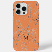 Coques Case-Mate iPhone Motif en marbre noir gris sur Saumon orange (Verso)